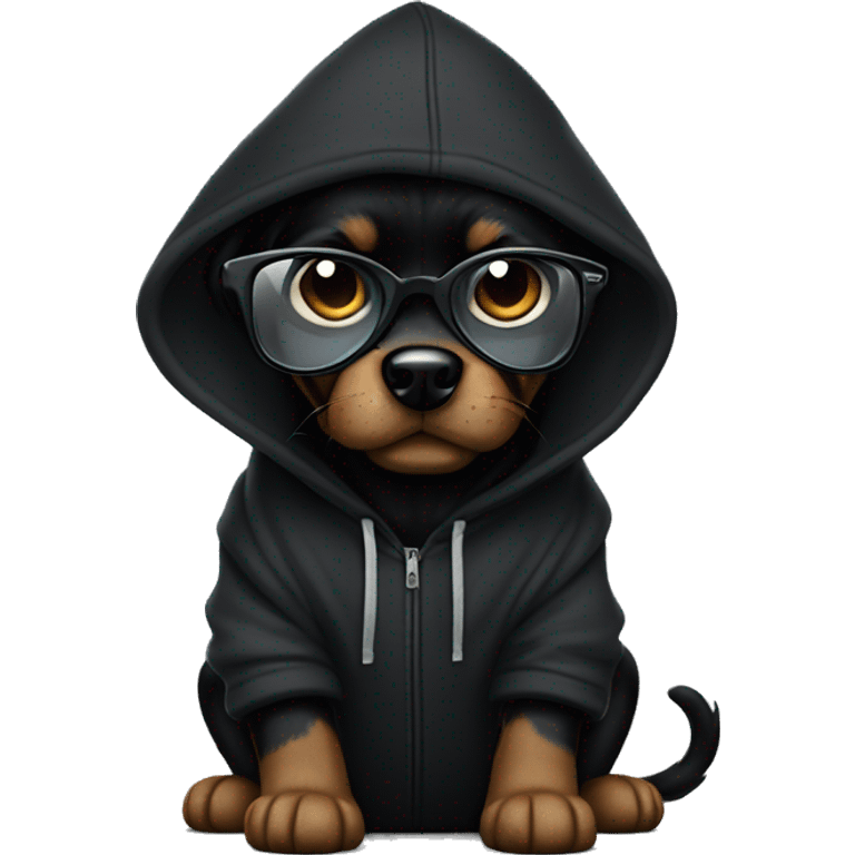 Black dog in black hoodie with oakley glass emoji