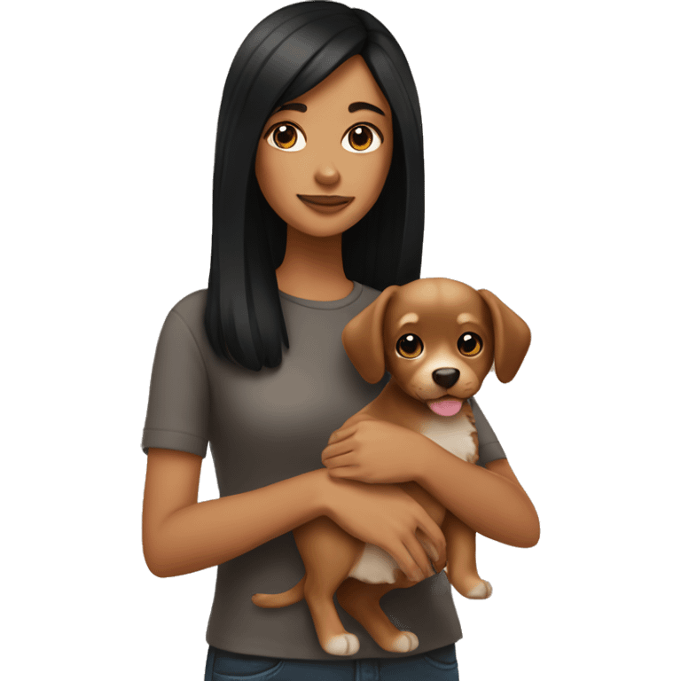 Black haired girl holding brown puppy emoji