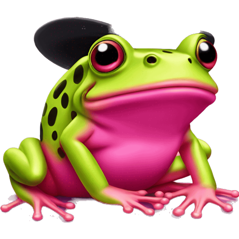 hot pink frog with a hat emoji