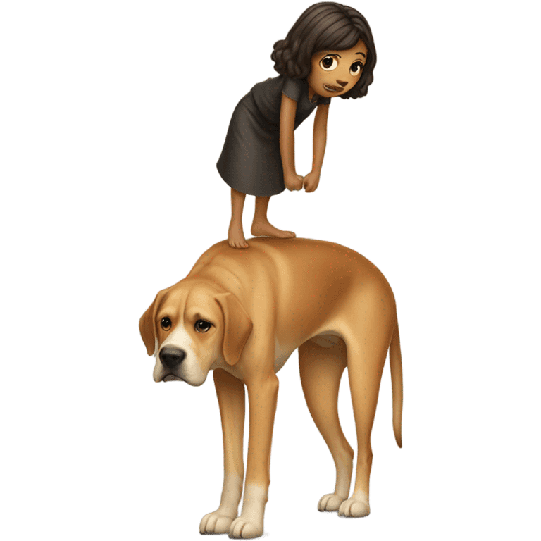 Girl standing on top of dogs head  emoji