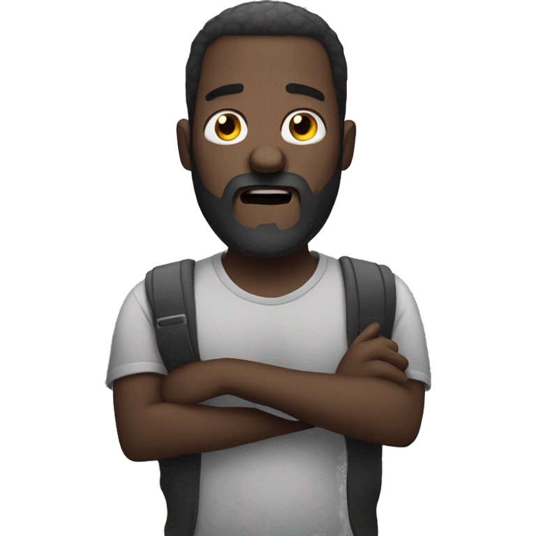 Dark man with beard scared of beeper emoji