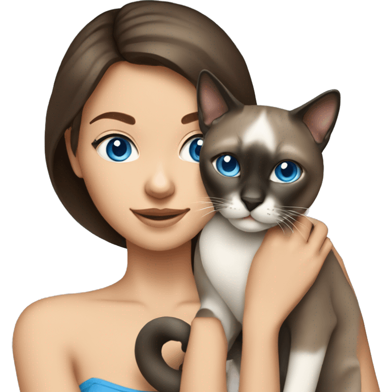 brunette girl blue eyes holding siamese cat emoji