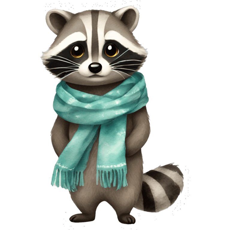 Watercolor raccoon wearing scarf full body emoji