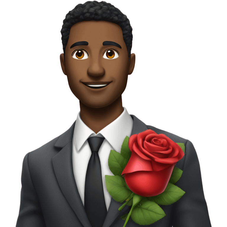 Hyper Realistic handsome man in suit holding roses and a heart shaped gift box emoji