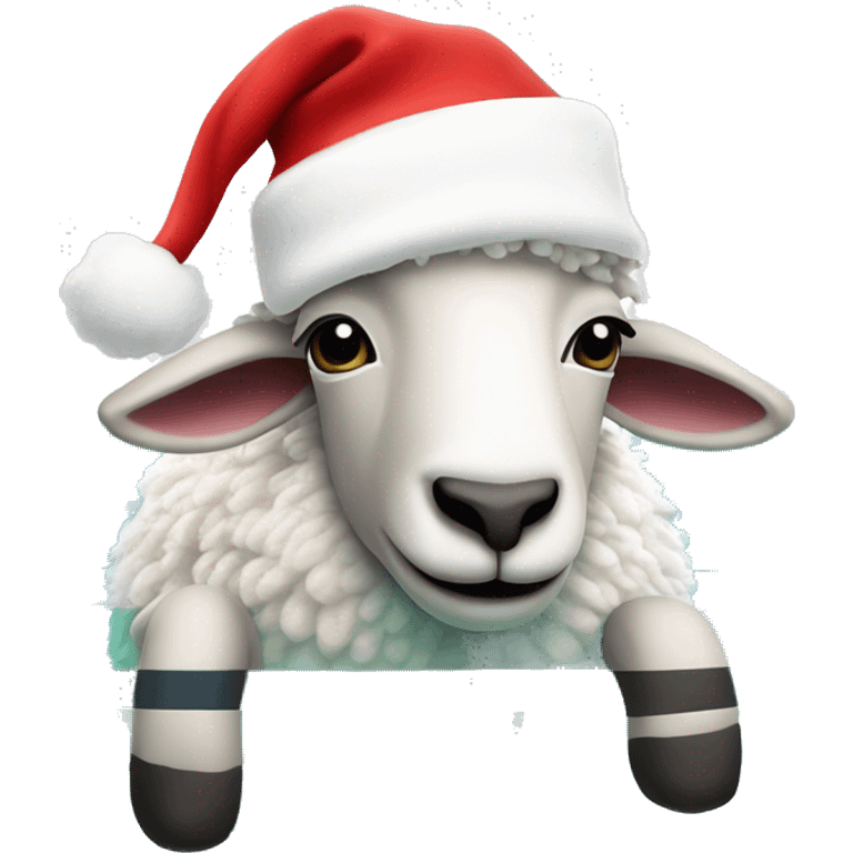 Sheep in a swimming pool with Santa hat ￼ emoji