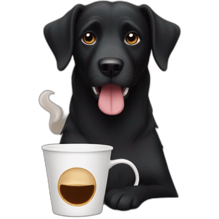 Black dog drinking coffee emoji