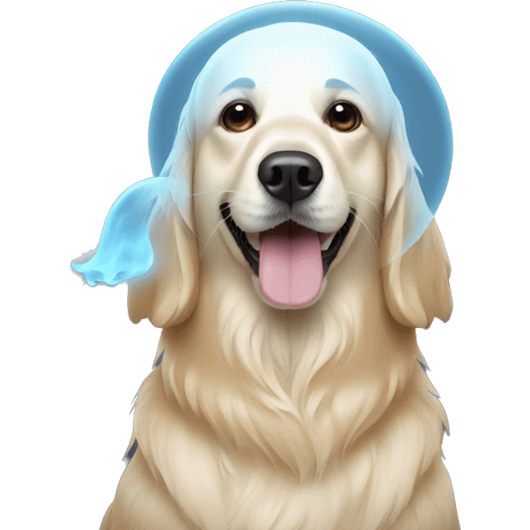 Golden retriever with ghost costume  emoji