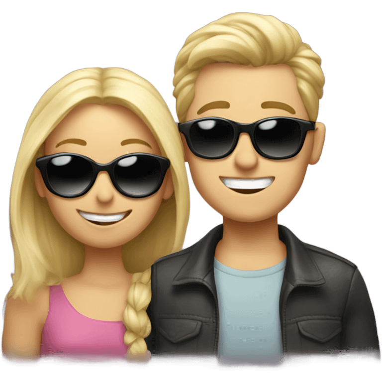 happy boy in sunglasses and happy blonde girl emoji