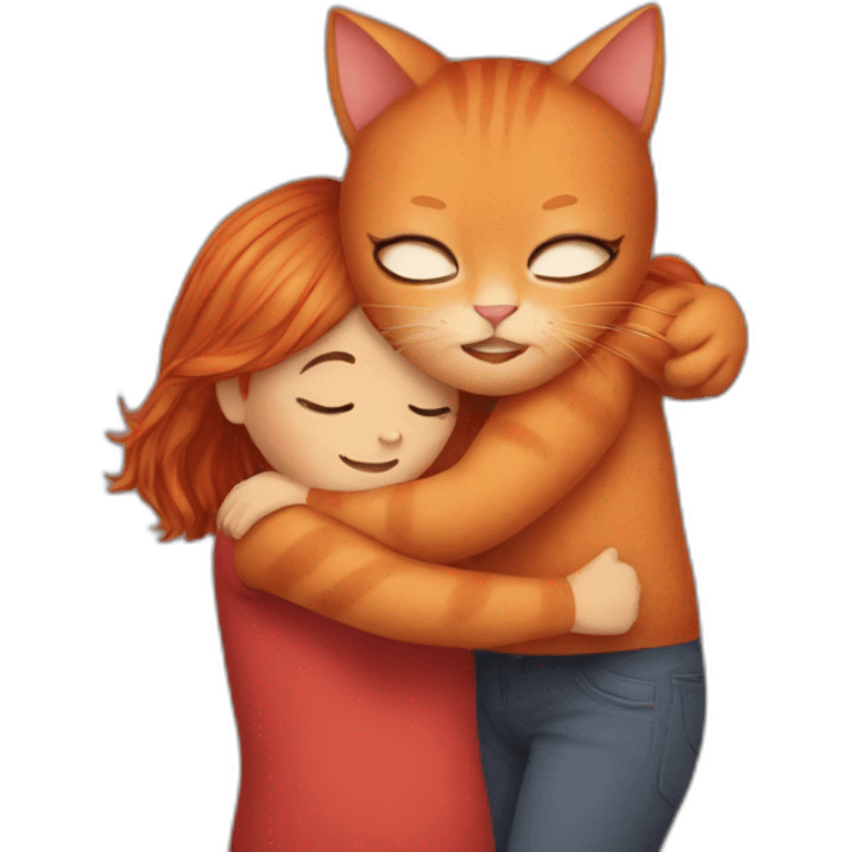 Red cat hugging brow hair girl emoji