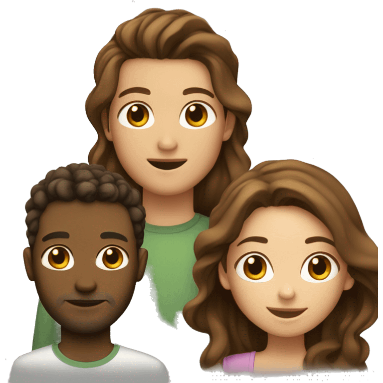 Girl with long straight brown hair next to guy  with short curly brown hair emoji