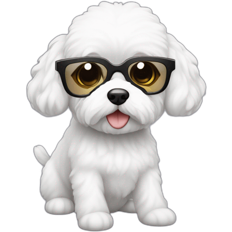 mujer piel blanca cabello obscuro gafas  y perro bichon blanco emoji