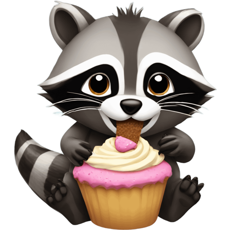 Racoon eating a cupcake emoji