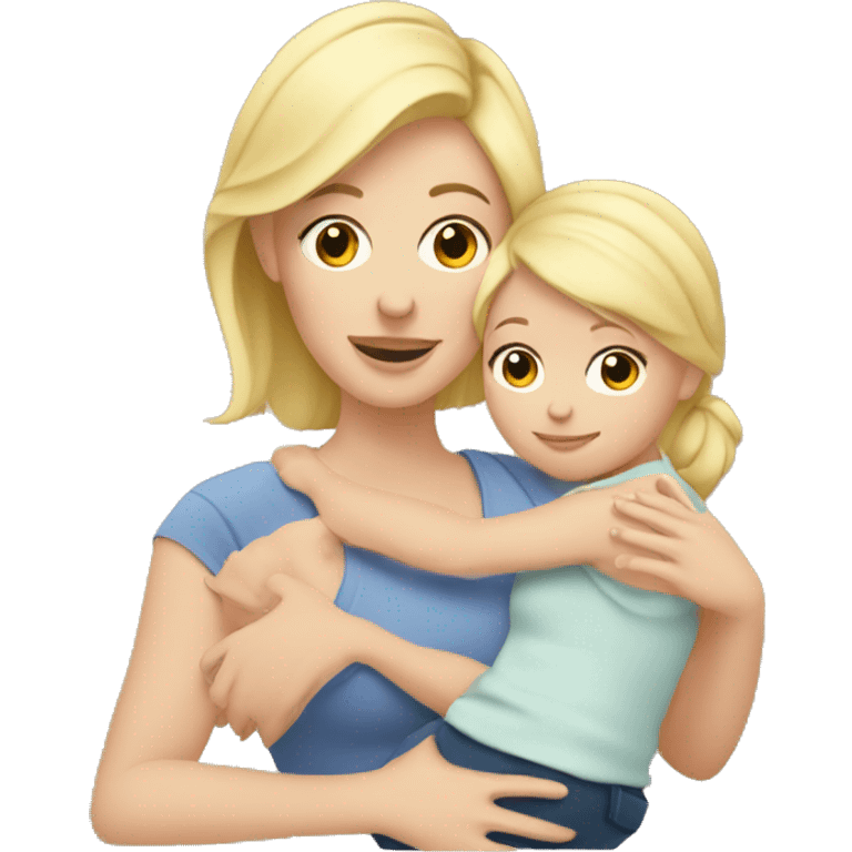 blonde mom with a little daughter in her arms emoji