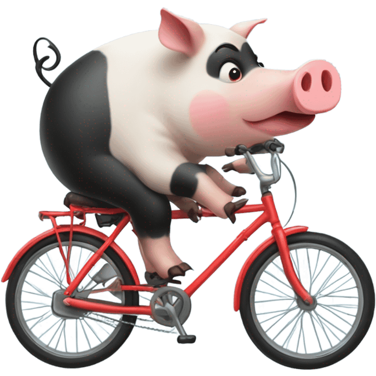 Pig on a bike licking a panda emoji