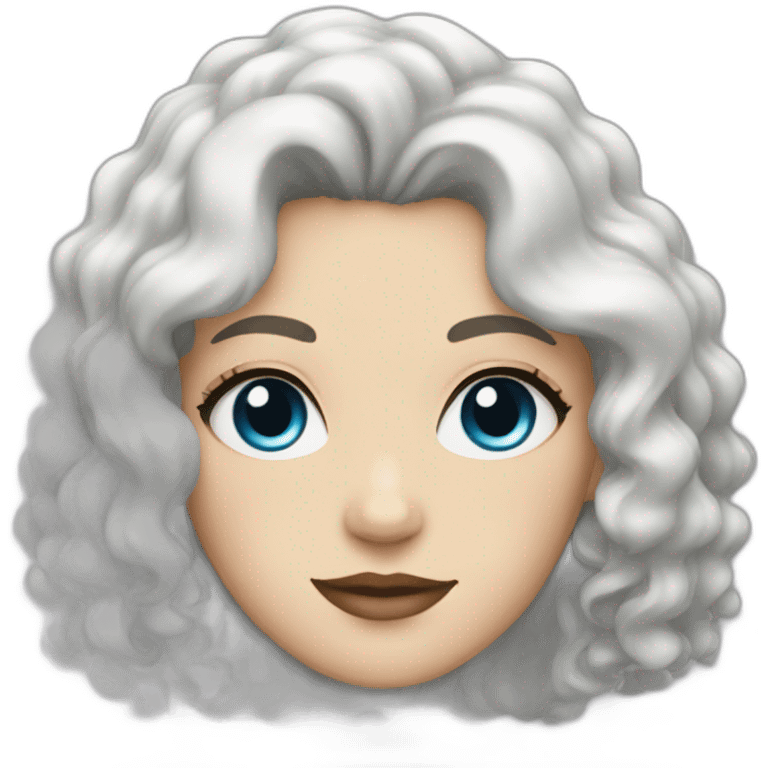 a white woman with curly black hair and blue eyeliner emoji