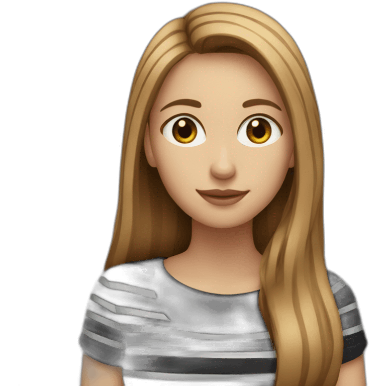 woman with long light brown hair wearing black stripy t-shirt emoji