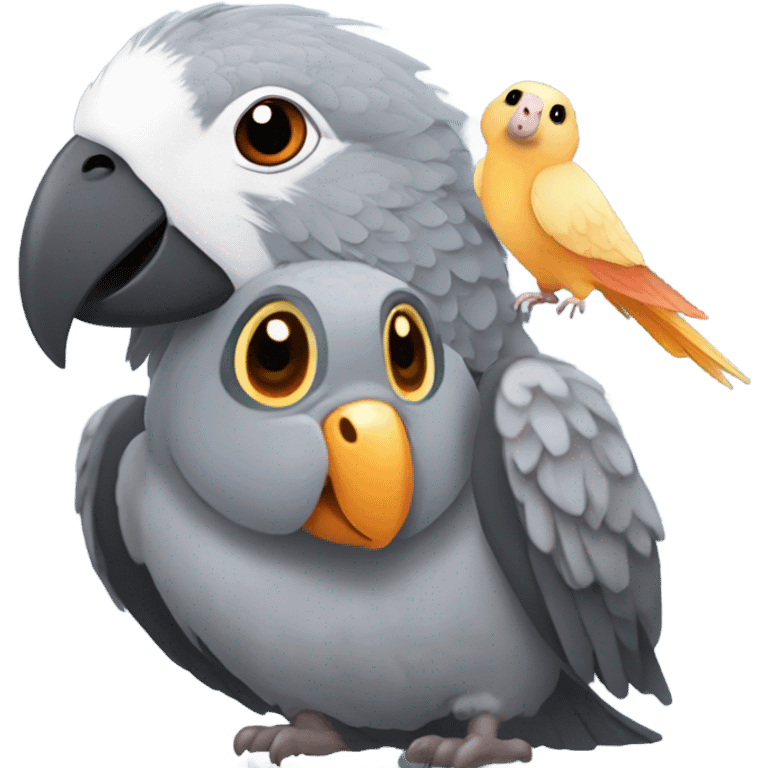 African grey parrot with guinea pig emoji