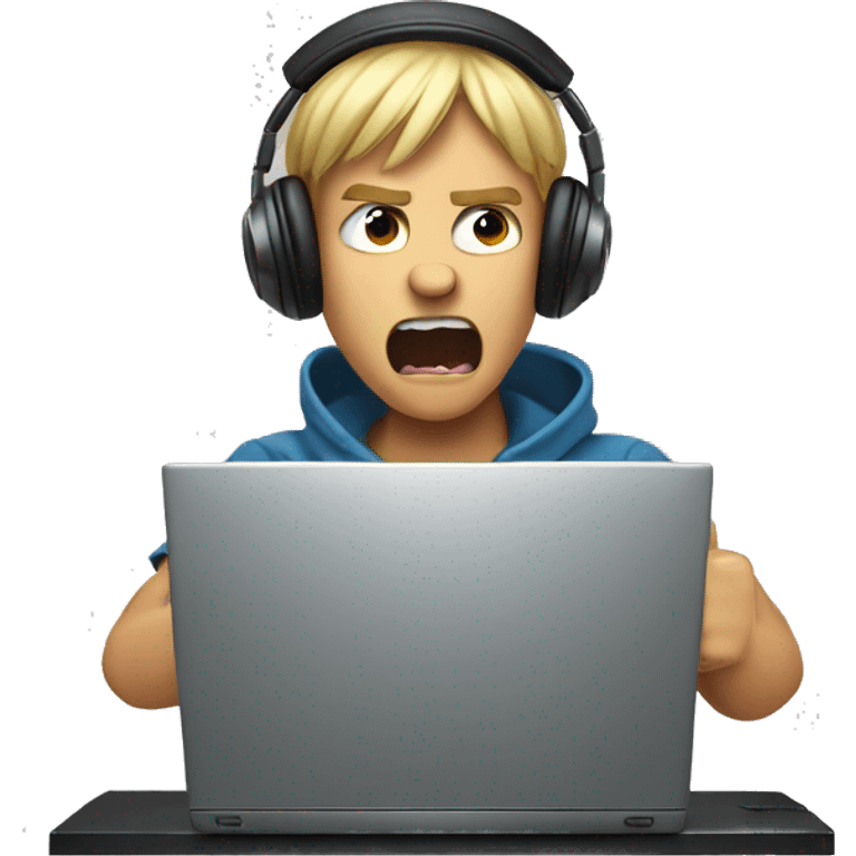 angry boy in headphones shouting at computer emoji