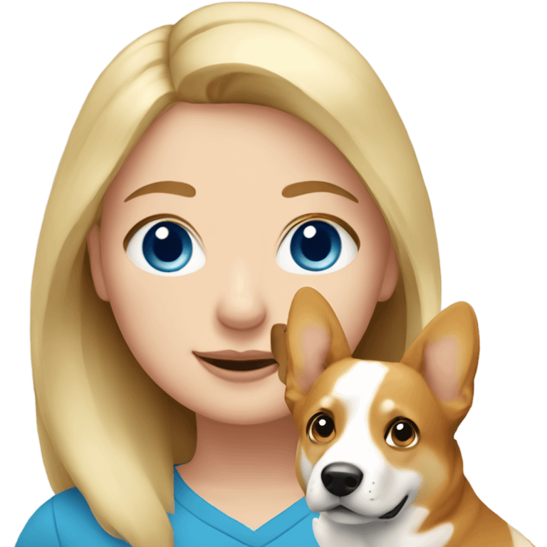 Blonde hair and blue eyed girl with a corgi emoji