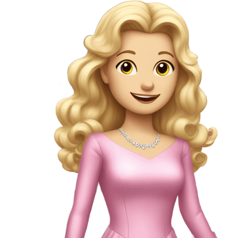 Glinda getting in her car wearing a pink dress and jacket  emoji