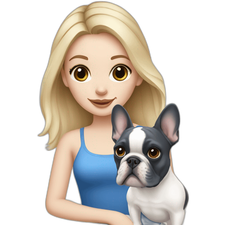 White Girl with blue French bulldog  emoji