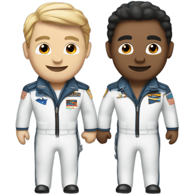 Two white male gay pilots holding hands in cockpit emoji