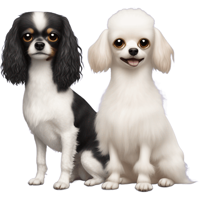 White toy poodle next to long hair Chihuahua emoji