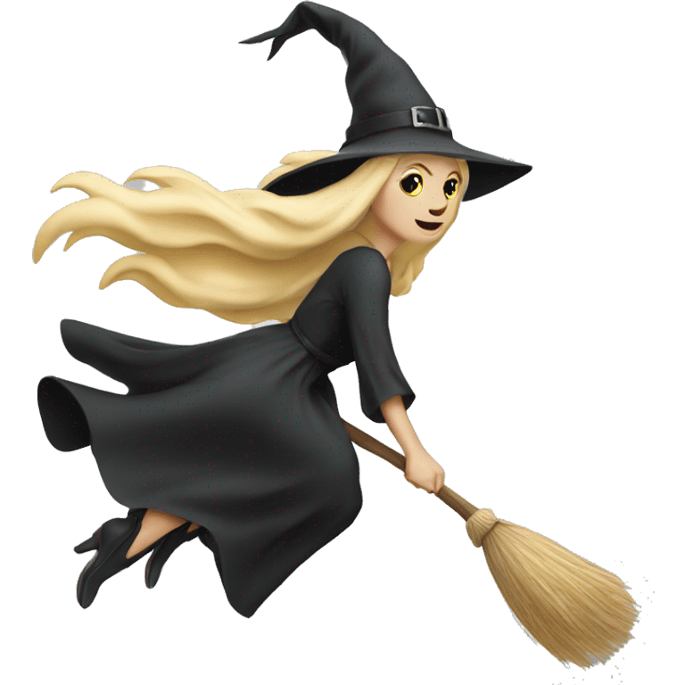 Blonde white witch flying on broom emoji