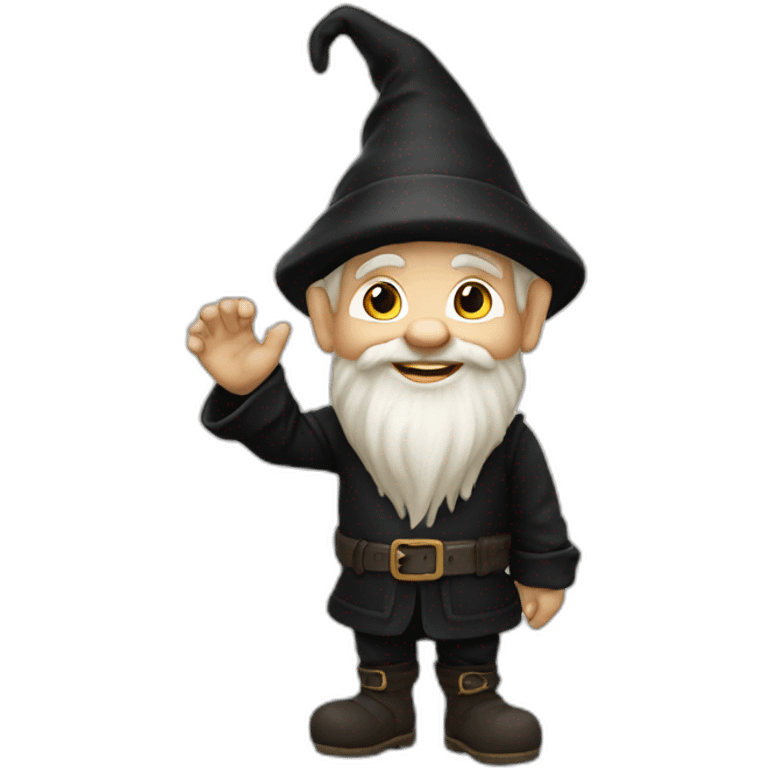 gnome waving hey in black clothing emoji