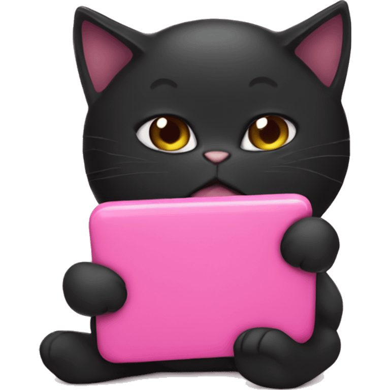 black cat texting on pink phone emoji