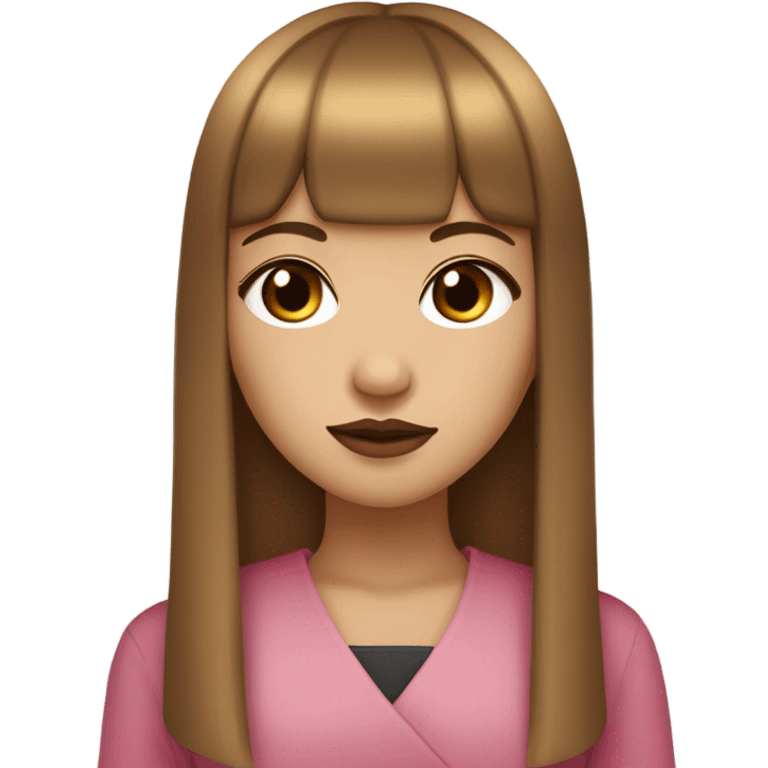 girl with medium neutral skin tone, long straight hair with japanese bang, golden brown hair color, dark brown eyes, doe eyes, pink lip that suit her skin tone emoji