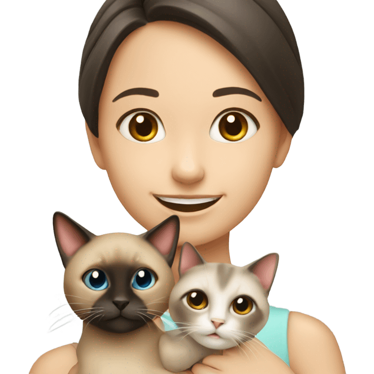 smiling girl with Siamese cat emoji