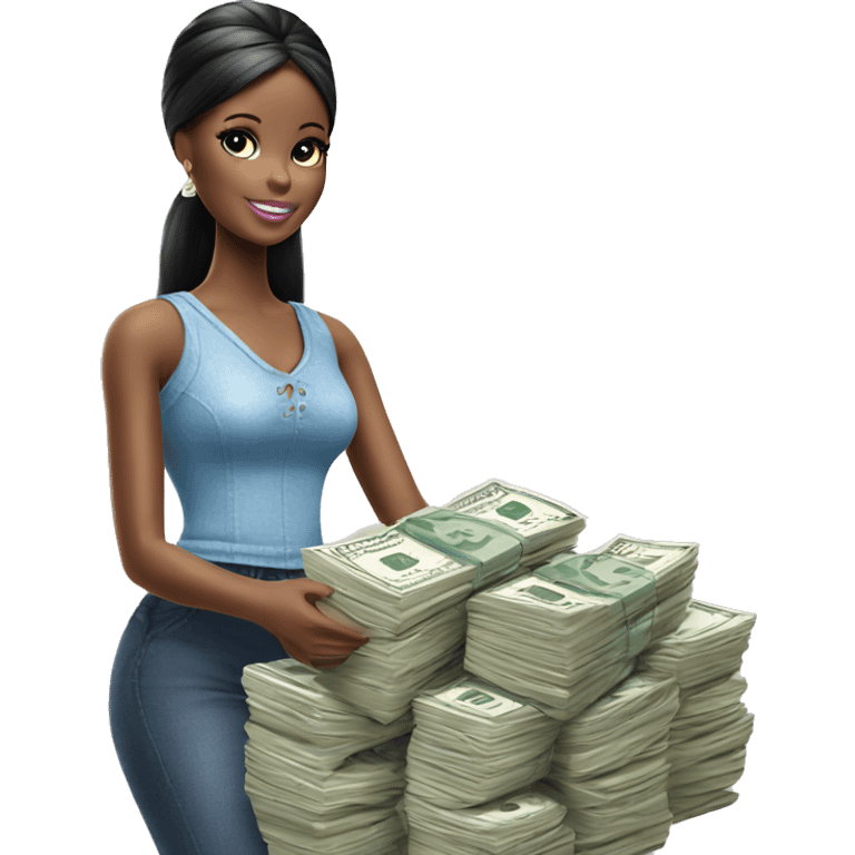 BLACK BARBIE DOLL HOLDING STACK OF MONEY emoji