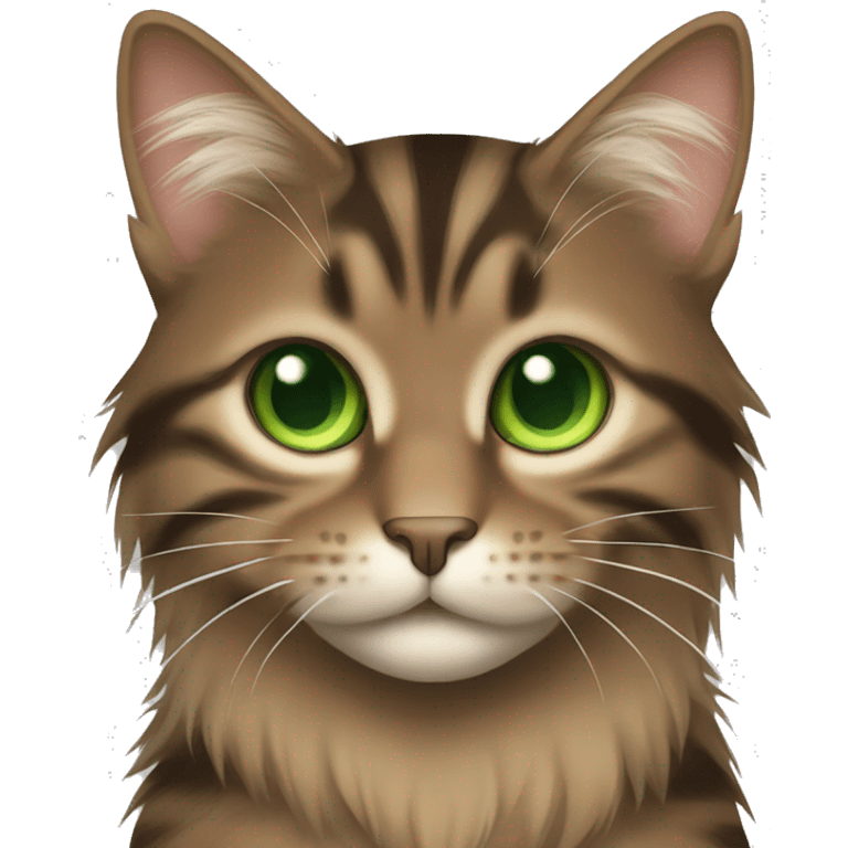 brown striped long-haired cat with green eyes in full height emoji