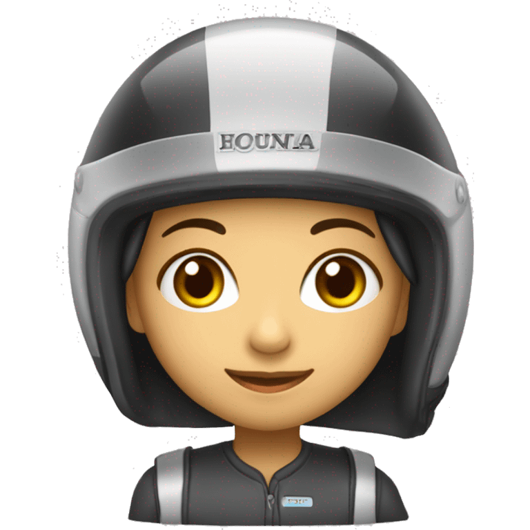 Vendedora feminina com capacete da Honda e uma placa escrito "Honda Lindinha" emoji