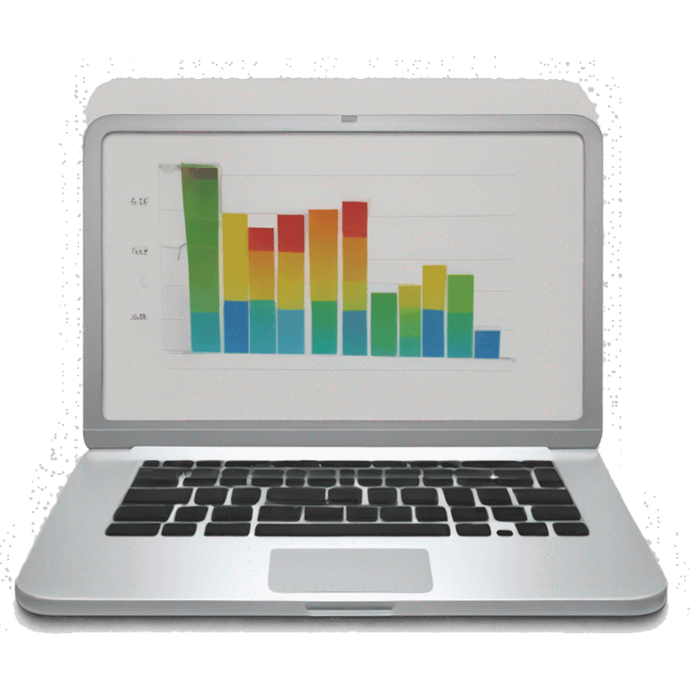 A laptop with a bar chart and an upward trend emoji