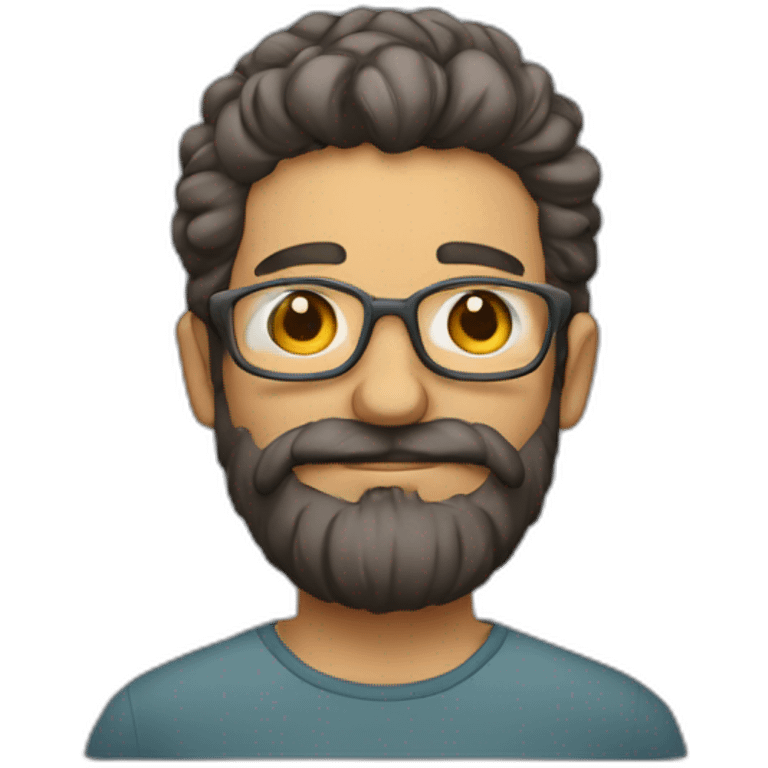 Homem com barba e cabelo cacheado e óculos  emoji