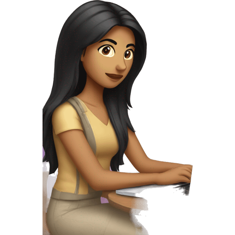 an indian american woman with black hair programming on her laptop emoji