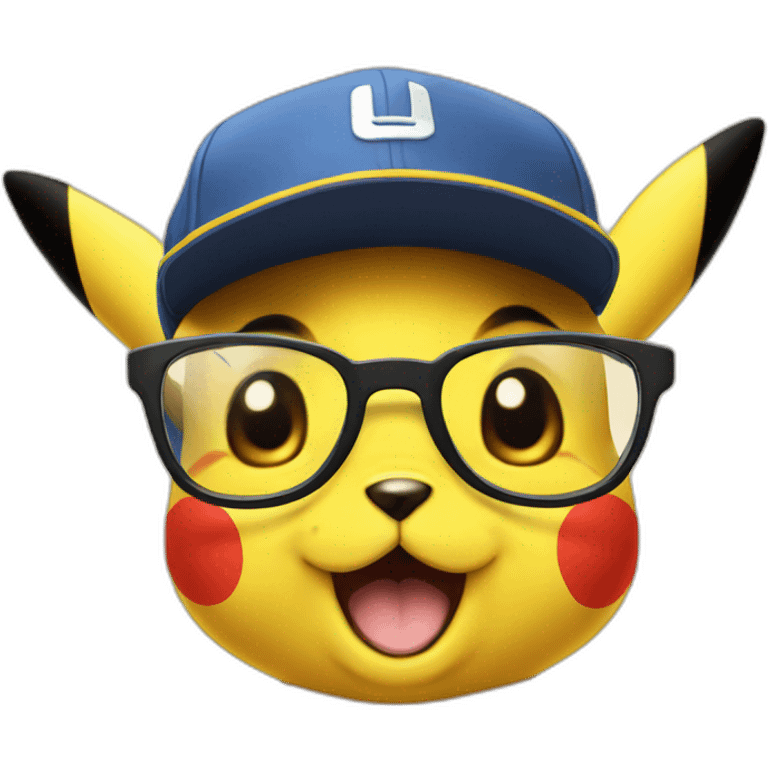 pikachu with glasses and cap emoji