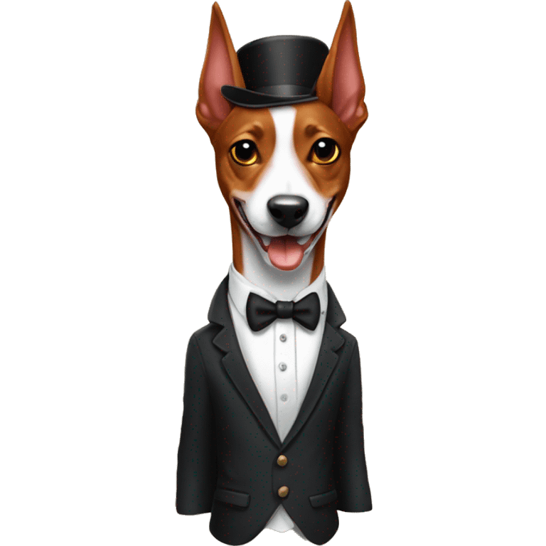 basenji devil horns wearing suit emoji