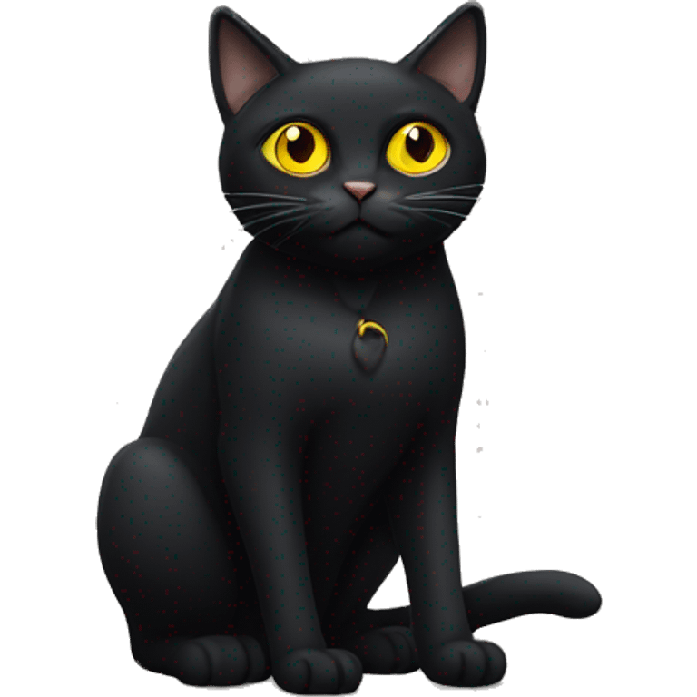 Black cat sitting yellow eyes full body emoji