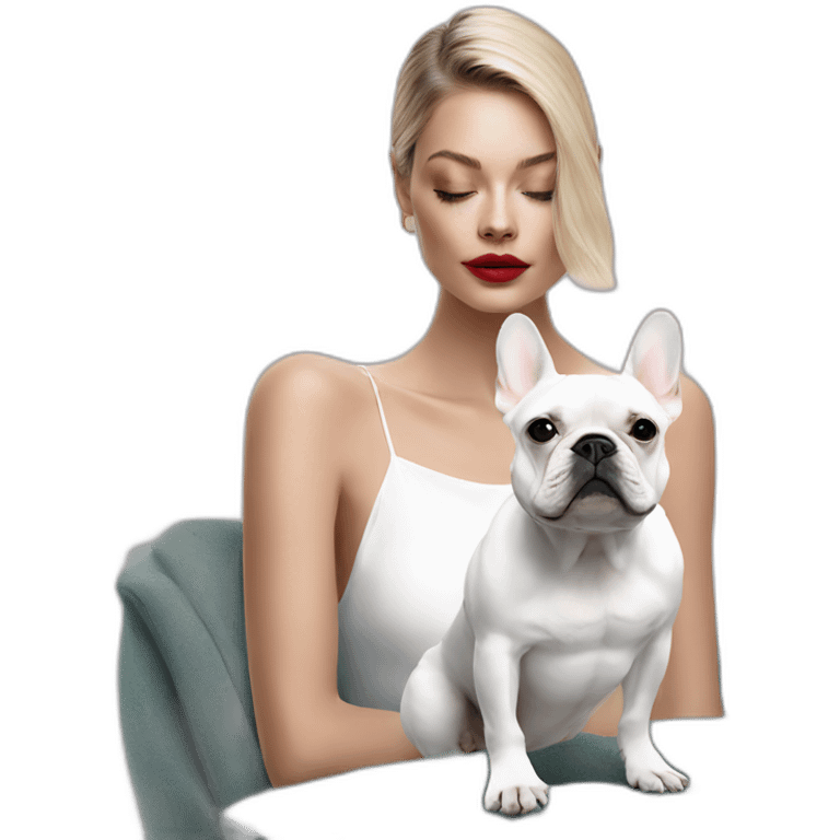 Fashion white FRENCH BULLDOG with fashion model emoji