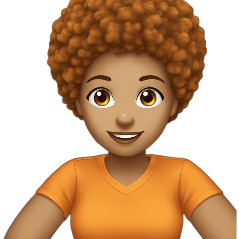 Light skin girl afro orange with thumb up dark tshirt emoji