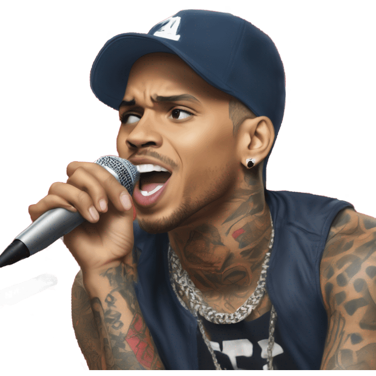 Hyper Realistic Chris brown singing residuals with red patterner bandana mic emoji