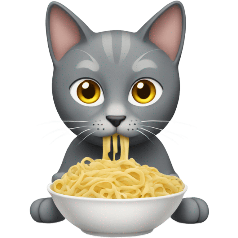 gray Cat eating pasta emoji