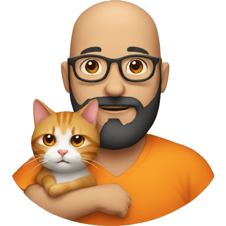 A bald man with a big orange beard holding a cat emoji