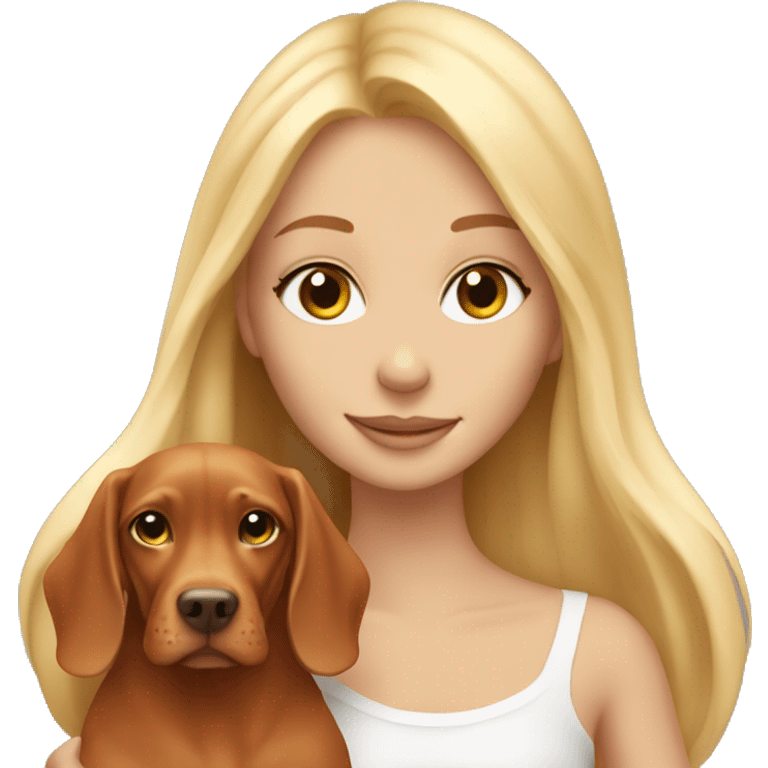 Pretty girl with long blonde hair holding cute vizsla dog emoji