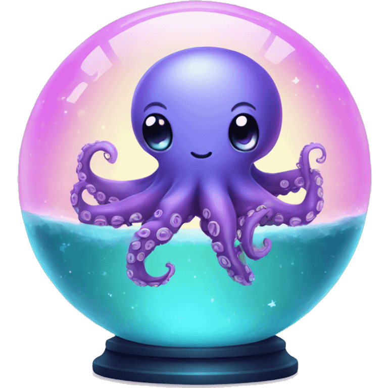 Kawaii colorful baby octopus in a moonlit globe emoji