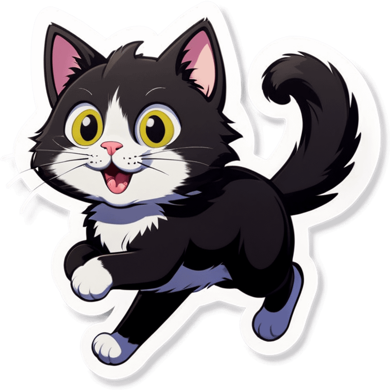 A cat with curly black hair running a track emoji