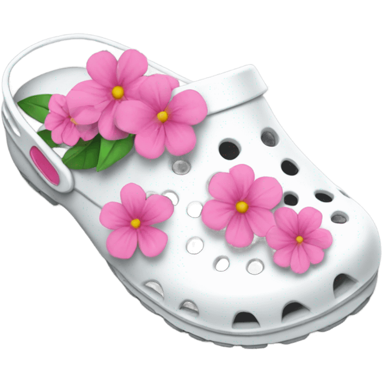 White Crocs with pink flowers emoji